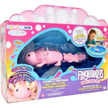 Fingerlings aksolotli ja puhallettava uima-allas