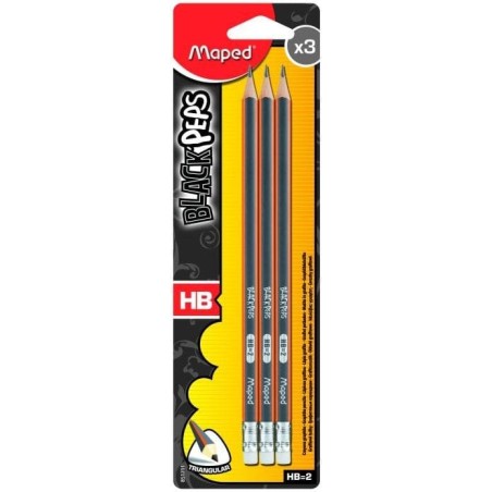 Maped Black Peps 3kpl HB lyijykynä kumilla