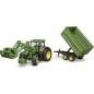 Bruder John Deere 7R 350 traktori etukuormaajalla ja perävaunulla