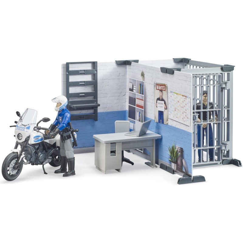 Bruder Bworld Police Station With Police Motorbike