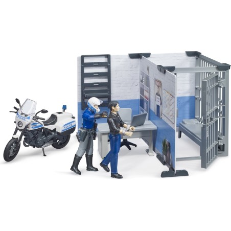 Bruder Bworld Police Station With Police Motorbike
