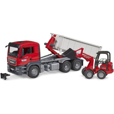 Bruder MAN TGS vaihtolava-auto + Schäffer Compact Loader 2630 kuormain
