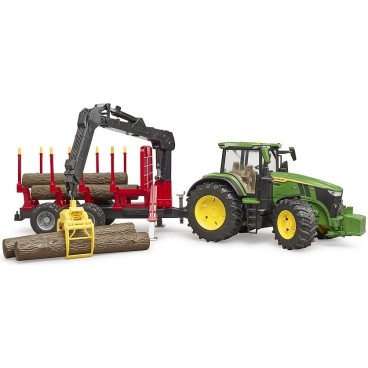 Bruder John Deere 7R 350 traktori ja metsäperävaunu neljällä tukilla