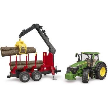 Bruder John Deere 7R 350 traktori ja metsäperävaunu neljällä tukilla