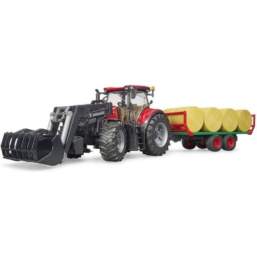 Bruder Case IH Optum 300 CVX etukuormaajalla ja paalikärryllä