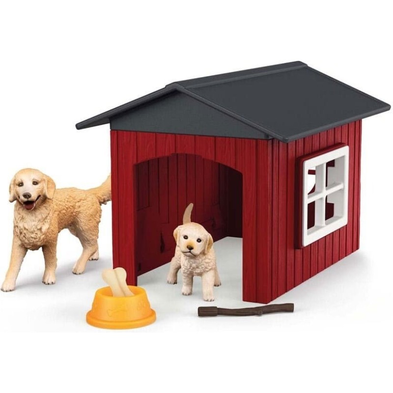 Schleich Farm World Dog Kennel With 2 Golden Retrievers